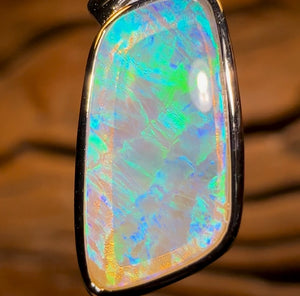14k White Gold - Solid South Australian Crystal Opal Pendant