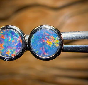 Sterling Silver - Australian Boulder Opal Doublet Stud Earrings Red/Multi. Bulk Listing
