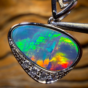 Broad Red Rainbow Flash Sterling Silver - Queensland Boulder Opal Doublet Pendant