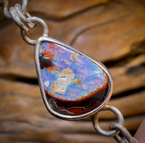 Sterling Silver -“Fob Style” Solid Australian Boulder Opal Bracelet One Only