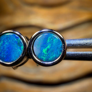 Sterling Silver - Australian Boulder Opal Doublet Stud Earrings