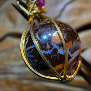 Sterling Silver - Yowah Nut Opal Bead Pendant