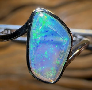 14k White Gold - Solid South Australian Crystal Opal Ring - Opal Whisperers