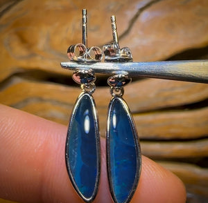🔨 AUCTION 🔨 Sterling Silver - Australian Boulder Opal Doublet Drop Stud Earrings