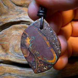38 x 27mm - “Wale” Drilled Tribal Queensland Boulder Opal Picture Stone Necklace