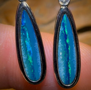 Sterling Silver - Australian Boulder Opal Doublet Drop Stud Earrings
