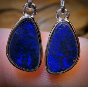 Sterling Silver - Australian Boulder Opal Doublet Drop Stud Earrings
