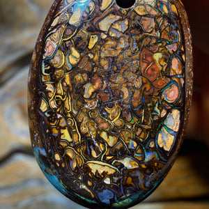 TGIF 29 x 20mm - Drilled Tribal Queensland Boulder Opal Necklace. Australian Opal