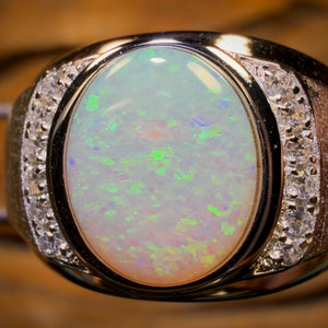 Sterling Silver - Large Unisex Solid South Australian Crystal Opal Ring