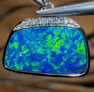 14k White Gold - Queensland Boulder Opal Doublet Pendant - Opal Whisperers