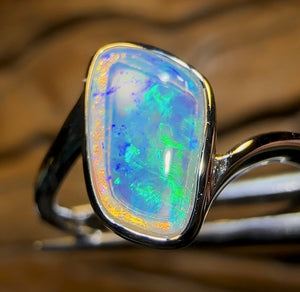 14k White Gold - Solid South Australian Crystal Opal Ring - Opal Whisperers