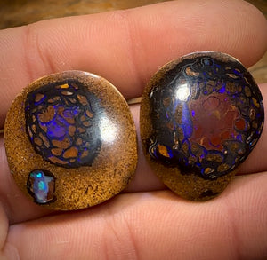 38.7cts - Tribal Queensland Boulder Opal Pair. Partial Crystal Centre