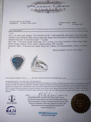 14k White Gold - Solid Lightning Ridge Black Opal Ring