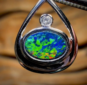 14k White Gold - Queensland Boulder Opal Doublet Pendant