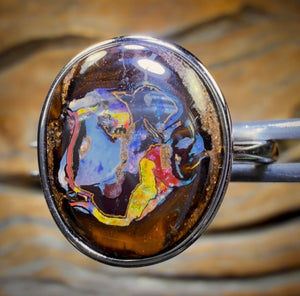Sterling Silver - Solid Tribal Boulder Opal Ring