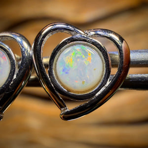 Sterling Silver - Large Solid South Australian White Opal Stud Earrings
