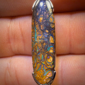 Sterling Silver - Solid Tribal Boulder Opal Pendant UNISEX