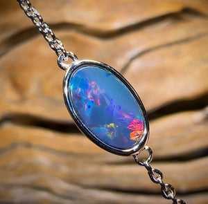 Sterling Silver - Australian Boulder Doublet Opal Bracelet