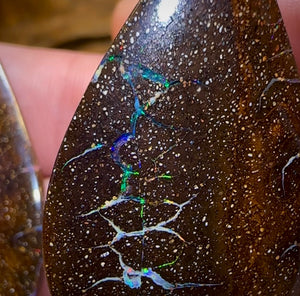 43.4cts - “Opal Web Tear Drops” Australian Boulder Opal Pair - Opal Whisperers