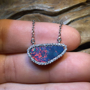 TGIF Sterling Silver - Queensland Boulder Opal Doublet Pendant Red
