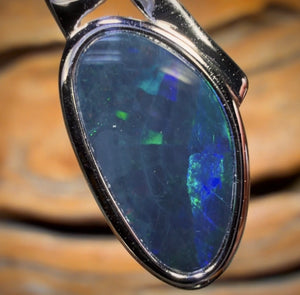 Sterling Silver - Queensland Boulder Black Opal Doublet Pendant