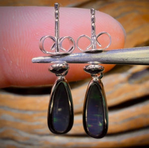 Sterling Silver - Australian Boulder Opal Doublet Drop Stud Earrings