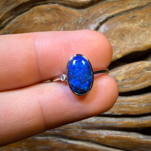 14k White Gold - Australian Black Opal Doublet Ring