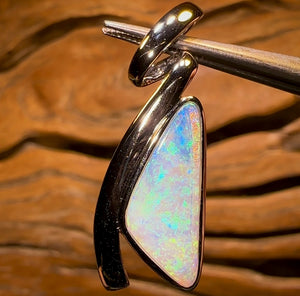 14k White Gold - Solid South Australian Crystal Opal Pendant