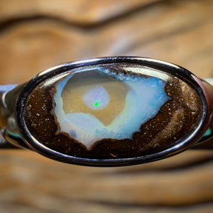 Sterling Silver - Solid Queensland Boulder Opal Ring UNISEX