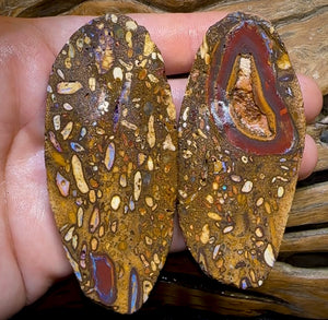 (Template) 112.7cts - Yowah Nut Conglomerate Rough Pair. Australian Boulder Opal - Opal Whisperers