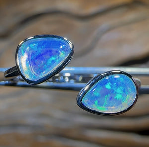 14k White Gold - Solid South Australian Crystal Opal Ring - Opal Whisperers