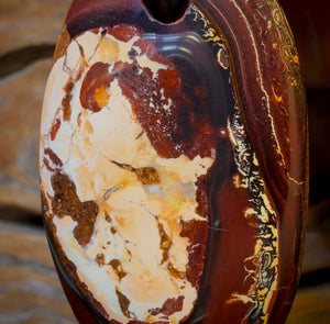 51 x 27mm - Drilled Boulder Opal Picture Stone Pendant w/ Eco Friendly Vegan Cord