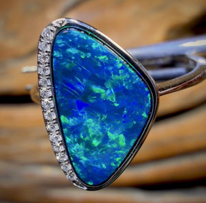 14k White Gold - Queensland Boulder Opal Doublet Ring