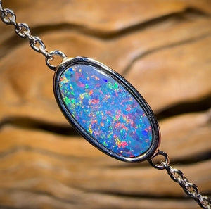 ALL NEW Sterling Silver - Australian Boulder Doublet Opal Bracelet