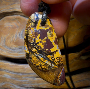 44 x 20mm - Drilled Boulder Opal Pendant w/ Eco Friendly Vegan Cord Double Sided