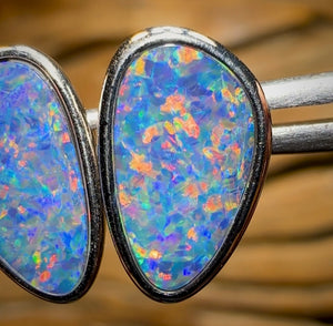 Sterling Silver - Queensland Boulder Opal Doublet Stud Earrings Large Size Bargain - Opal Whisperers