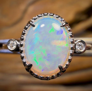 14k White Gold - Solid South Australian Crystal Opal Ring