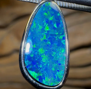 Sterling Silver - Large Queensland Boulder Opal Doublet Pendant Best Blue Green - Opal Whisperers