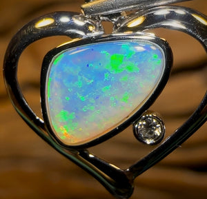 14k White Gold - Solid South Australian Crystal Opal Pendant - Opal Whisperers