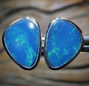 Sterling Silver - “Water Dreaming” Australian Boulder Opal Doublet Stud Earrings Half Price Special