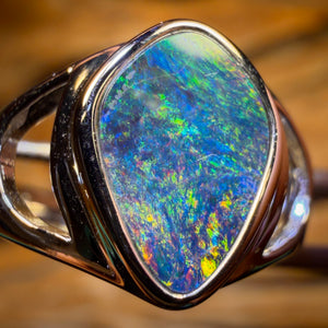 Sterling Silver - Queensland Boulder Opal Doublet Ring UNISEX