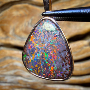 14k Gold - Solid Top Queensland Boulder Opal Pendant