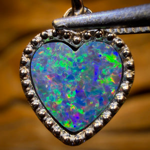 “Beading Heart” Queensland Boulder Opal Doublet Pendant. NEW Antique Style Beaded Design