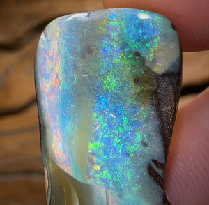 57.5cts - “Sleeping Vesuvius” Queensland Boulder Seam Opal from Winton Picture Stone - Opal Whisperers