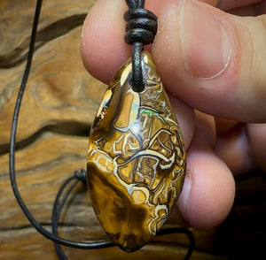 37 x 18mm - “Cave Art” Drilled Australian Top Tribal Boulder Opal Necklace Picture Stone