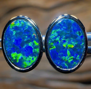 14k White Gold - Classic Queensland Boulder Doublet Earrings - Opal Whisperers