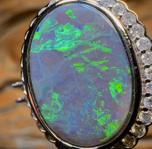 14k White Gold - Solid Lightning Ridge Black Opal Ring