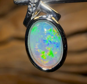 14k White Gold - Solid South Australian Crystal Opal Pendant - Opal Whisperers