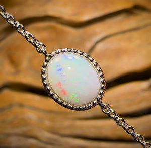 ALL NEW Medium Sterling Silver - Solid South Australian White Opal Bracelet