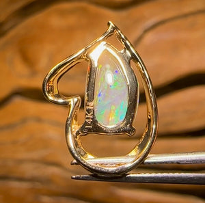 14k Gold - “Striations” Solid South Australian Crystal Opal Pendant